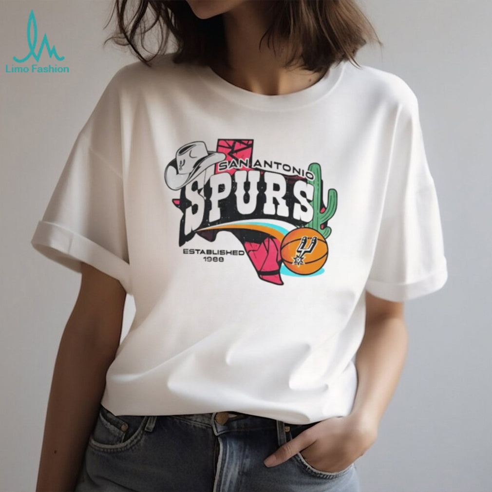 San Antonio Spurs Basketball Established 1988 Vintage Style T Shirt Texas State Map Cactus & Cowboy Hat NBA Fan Apparel