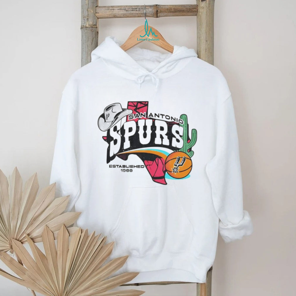 San Antonio Spurs Basketball Established 1988 Vintage Style T Shirt Texas State Map Cactus & Cowboy Hat NBA Fan Apparel