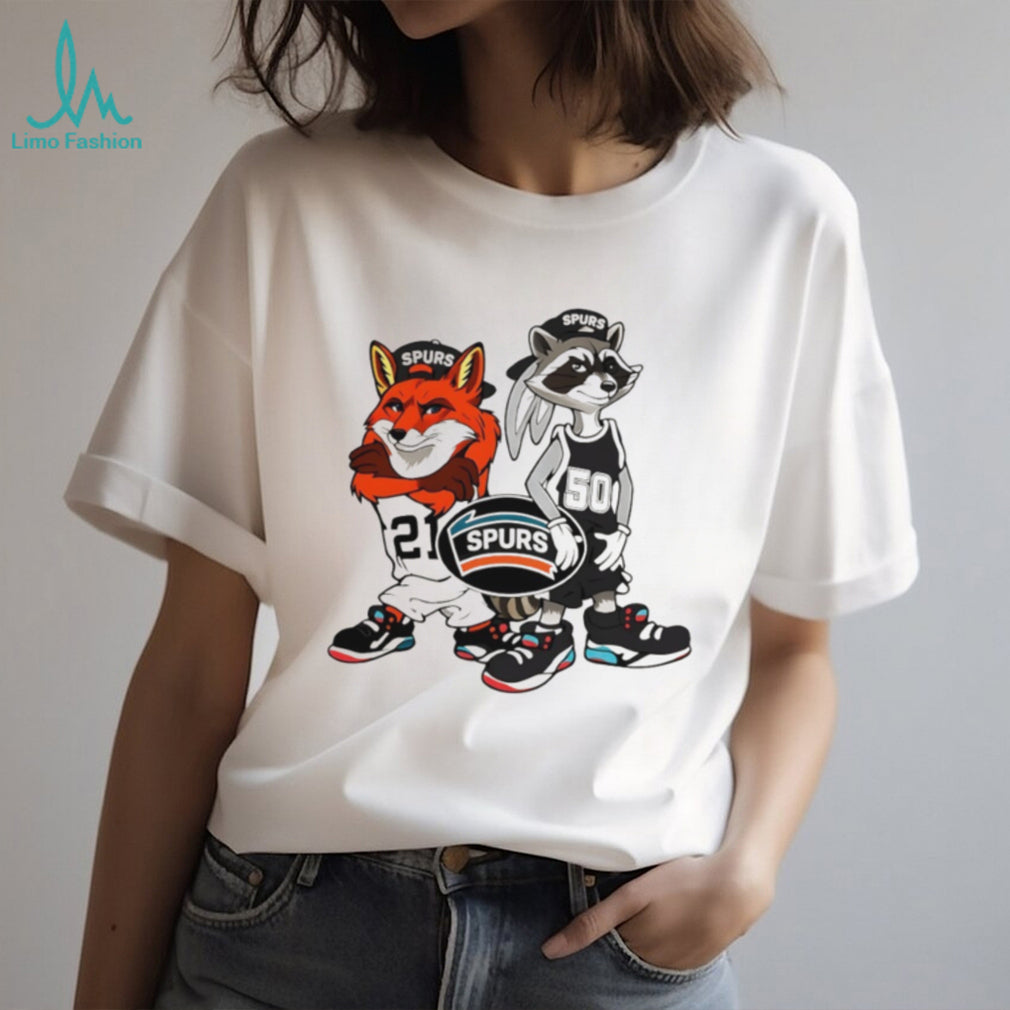 San Antonio Spurs Cartoon Fox and Raccoon Basketball T Shirt