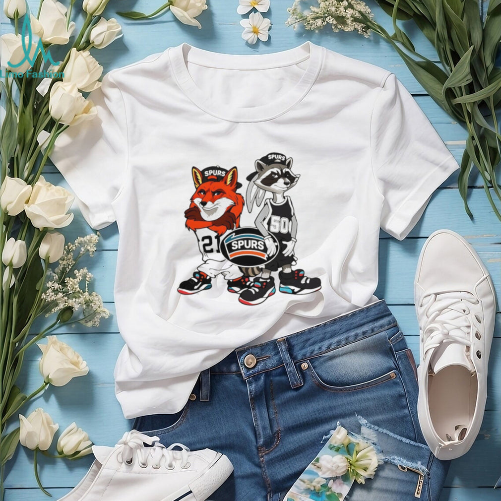 San Antonio Spurs Cartoon Fox and Raccoon Basketball T Shirt