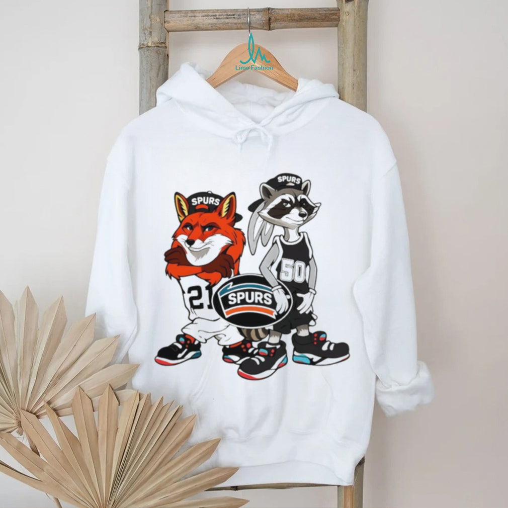 San Antonio Spurs Cartoon Fox and Raccoon Basketball T Shirt