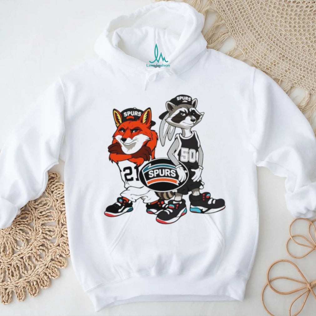 San Antonio Spurs Cartoon Fox and Raccoon Basketball T Shirt