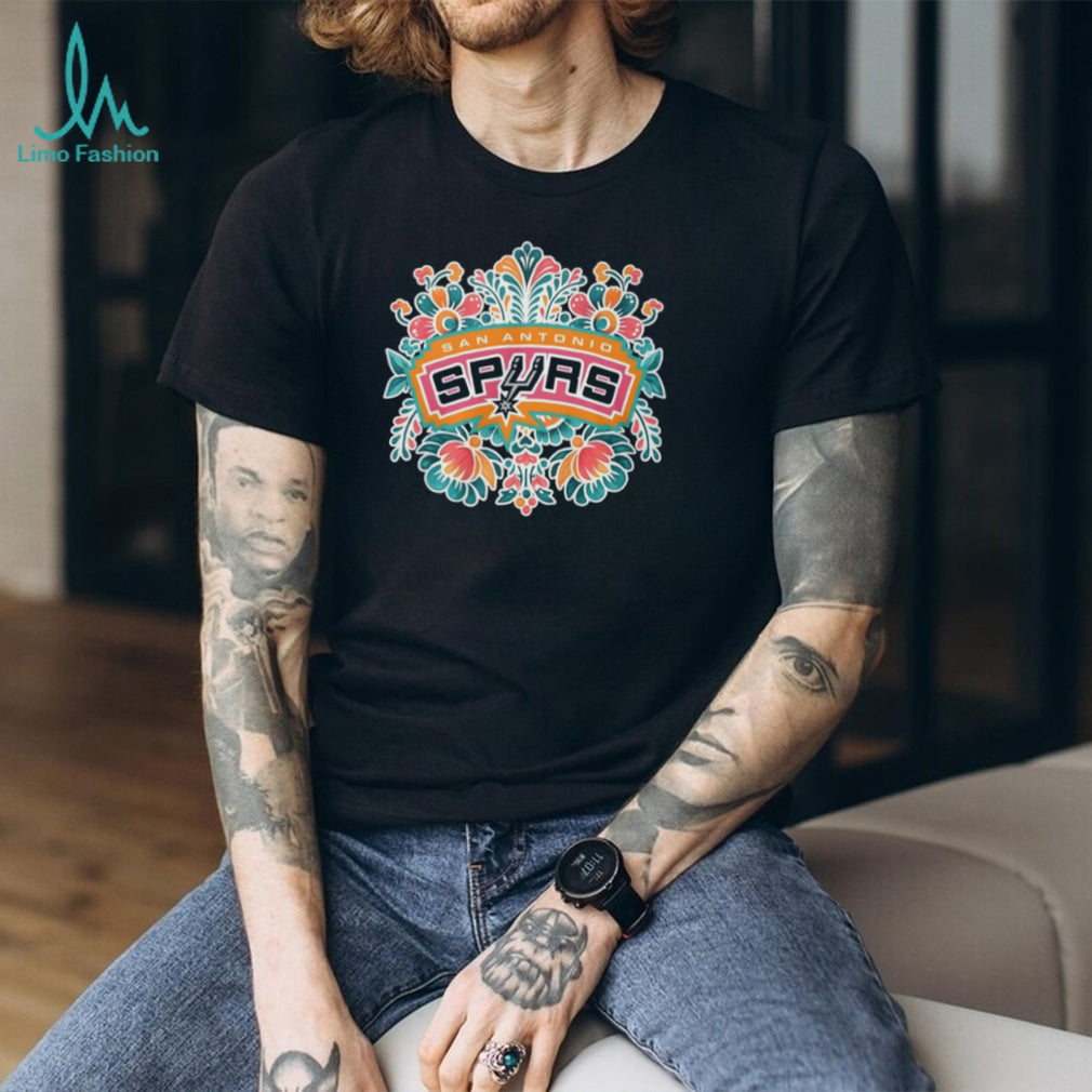 San Antonio Spurs Floral Mandala Heritage Design Black T Shirt
