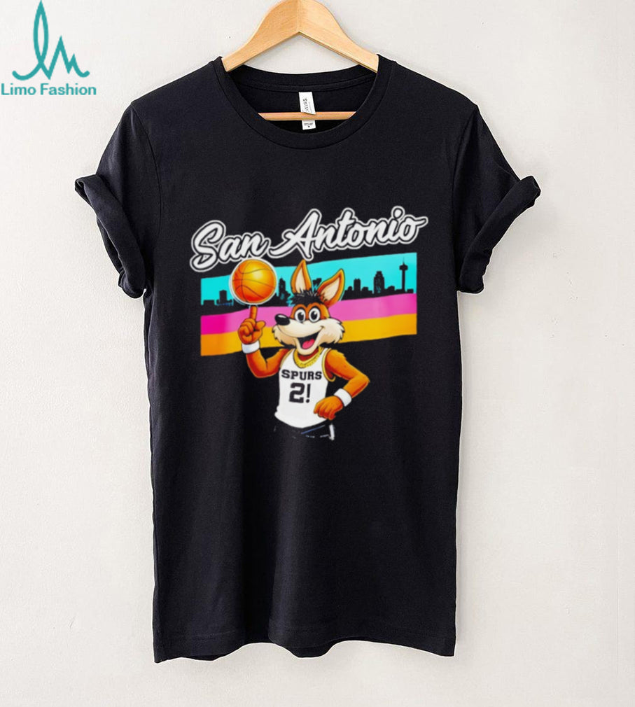 San Antonio Spurs Mascot The Coyote Retro Skyline T Shirt