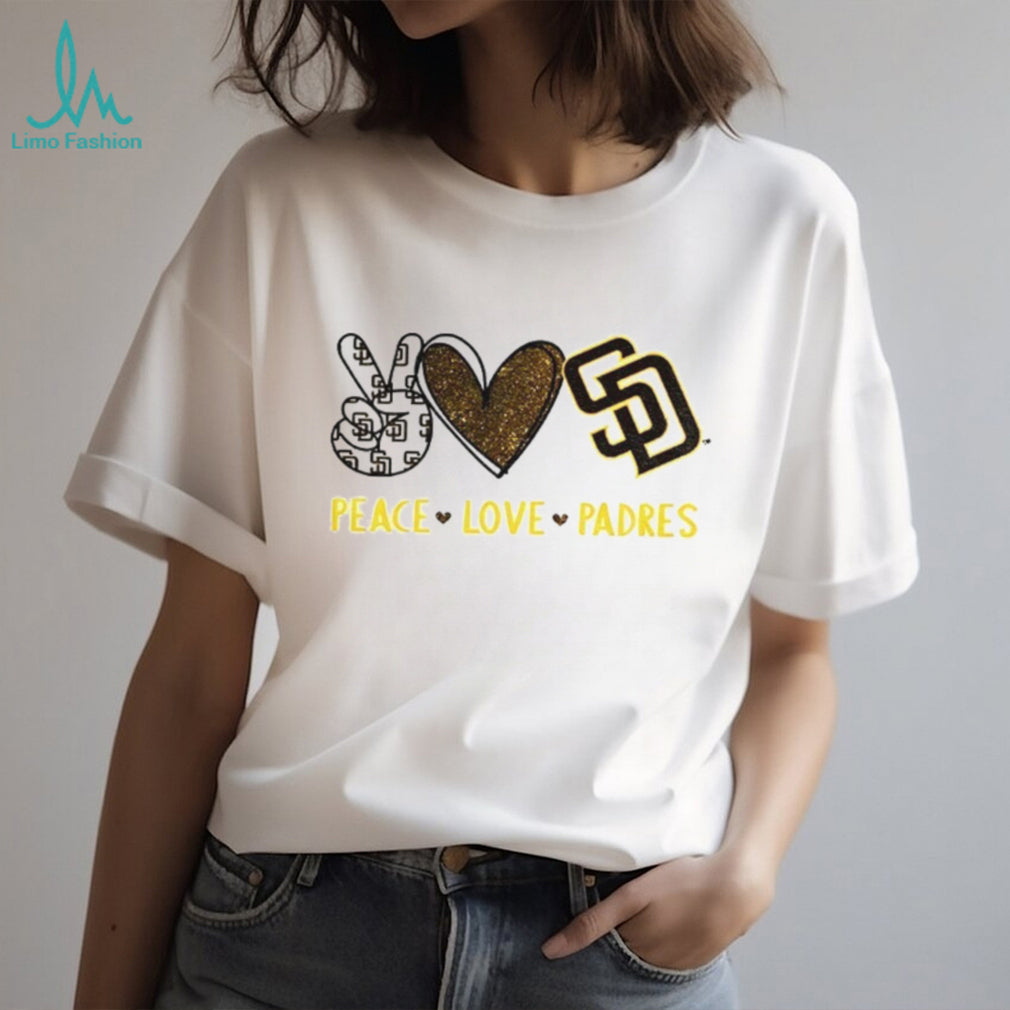 San Diego Padres Peace Love Padres Glitter Logo Baseball T Shirt