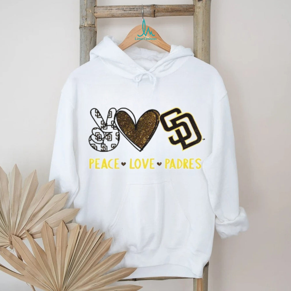 San Diego Padres Peace Love Padres Glitter Logo Baseball T Shirt