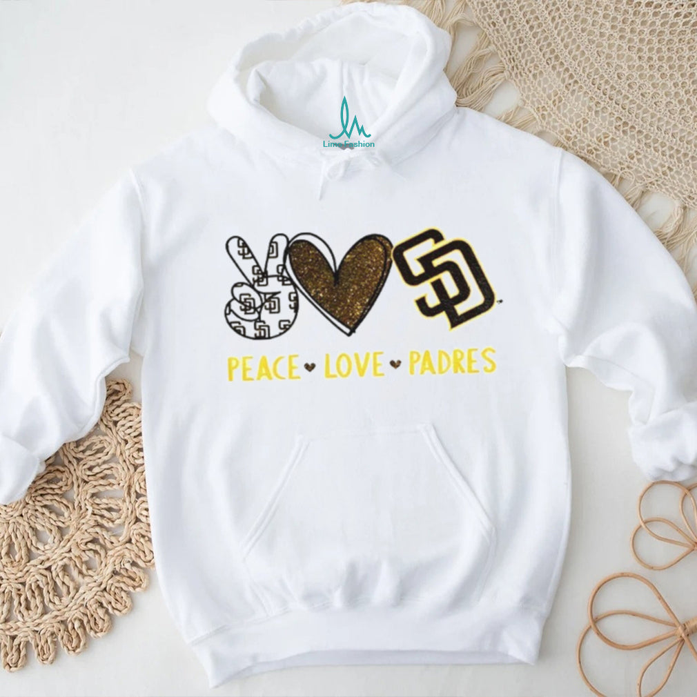 San Diego Padres Peace Love Padres Glitter Logo Baseball T Shirt