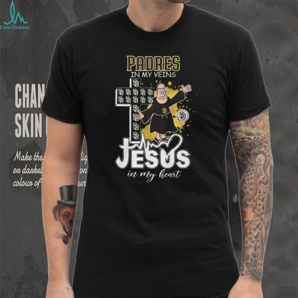 San Diego Padres Religious Fan T Shirt Padres in my Veins Jesus in my Heart Friar Mascot Apparel
