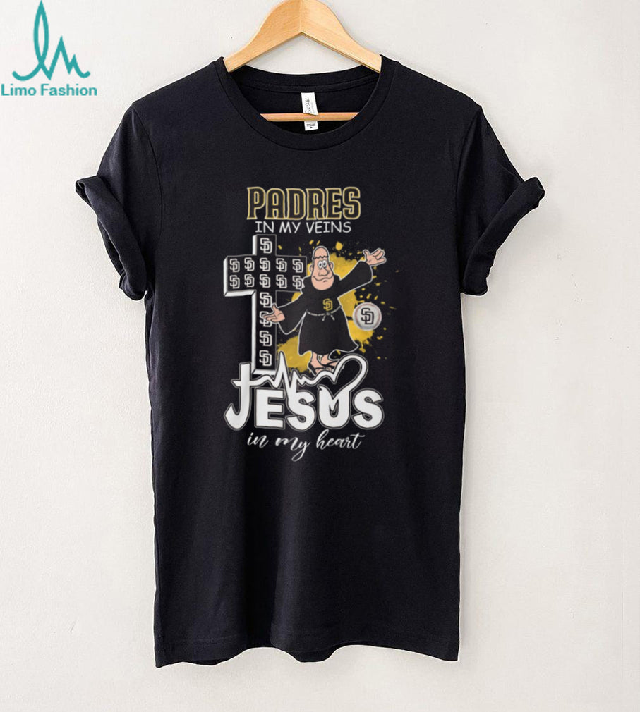 San Diego Padres Religious Fan T Shirt Padres in my Veins Jesus in my Heart Friar Mascot Apparel