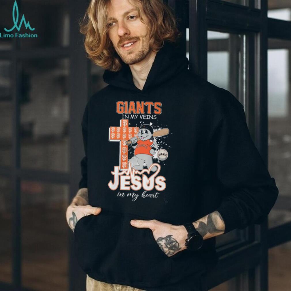 San Francisco Giants Baseball Shirt Lou Seal Mascot Jesus in my Heart Giants in my Veins T Shirt