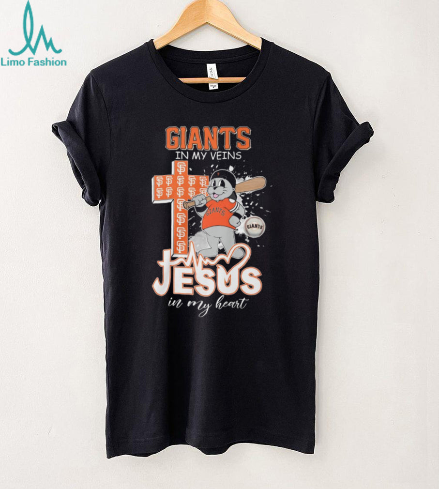 San Francisco Giants Baseball Shirt Lou Seal Mascot Jesus in my Heart Giants in my Veins T Shirt