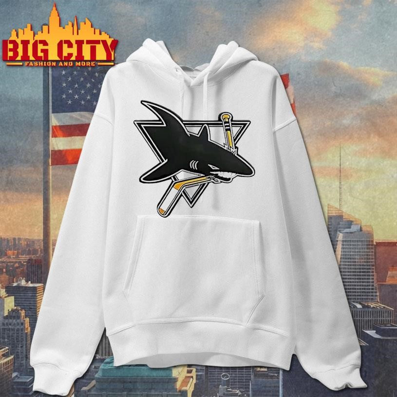 San Jose Sharks Logo Biting Hockey Stick Triangle Graphic Sports Shirt