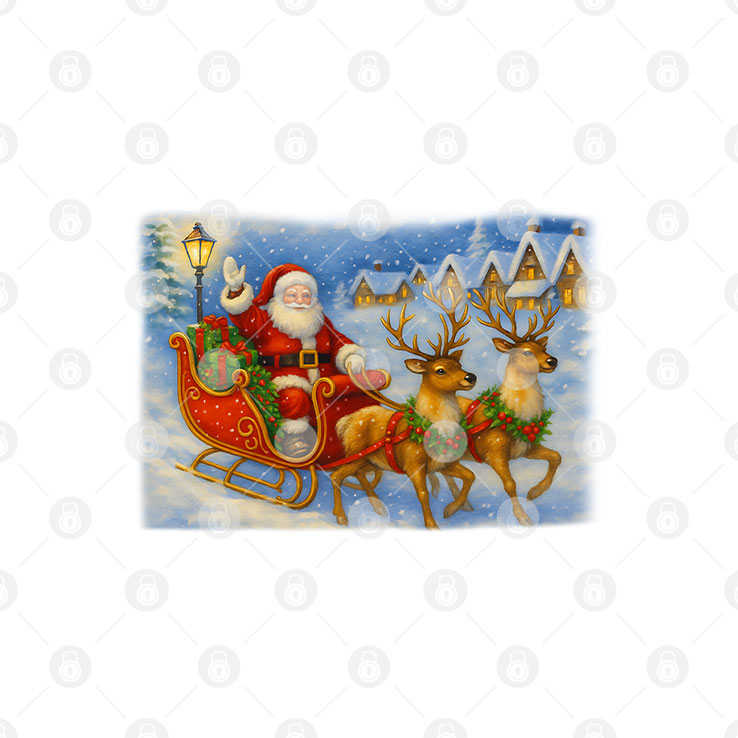 Santa Sleigh Reindeer Christmas T Shirt