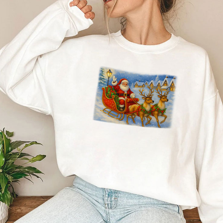 Santa Sleigh Reindeer Christmas T Shirt