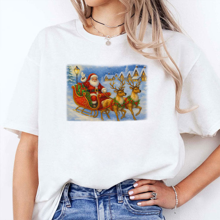 Santa Sleigh Reindeer Christmas T Shirt