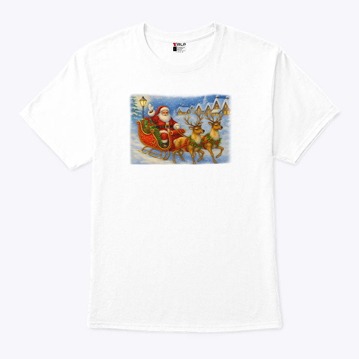Santa Sleigh Reindeer Christmas T Shirt