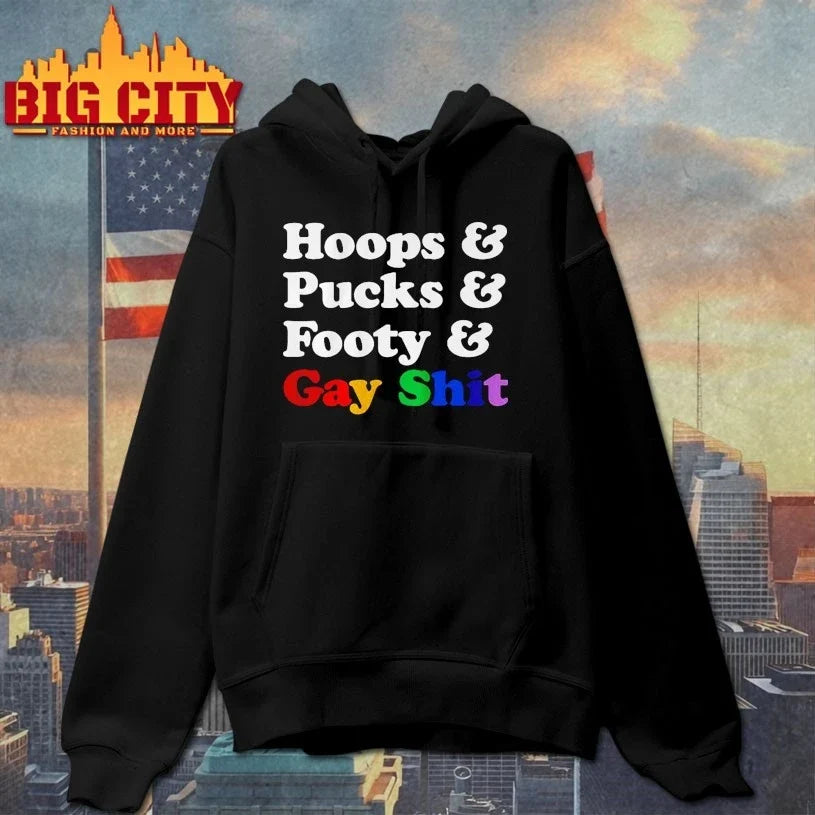 Sarah Spain Hoops &amp; Pucks &amp; Footy &amp; Gay Shit t-shirt