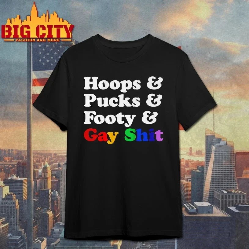 Sarah Spain Hoops &amp; Pucks &amp; Footy &amp; Gay Shit t-shirt