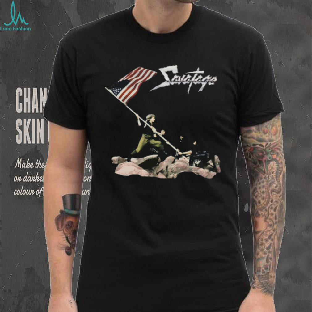 Savatage Band American Flag Iwo Jima Style Heavy Metal T Shirt