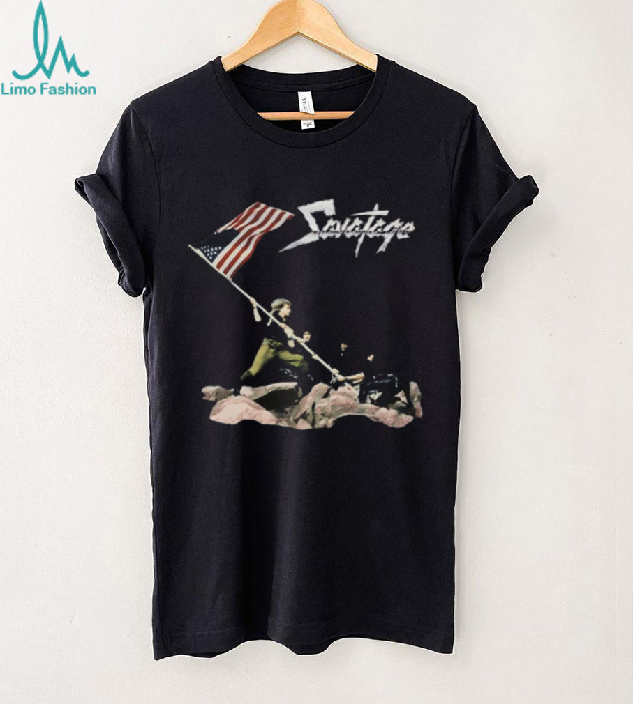 Savatage Band American Flag Iwo Jima Style Heavy Metal T Shirt