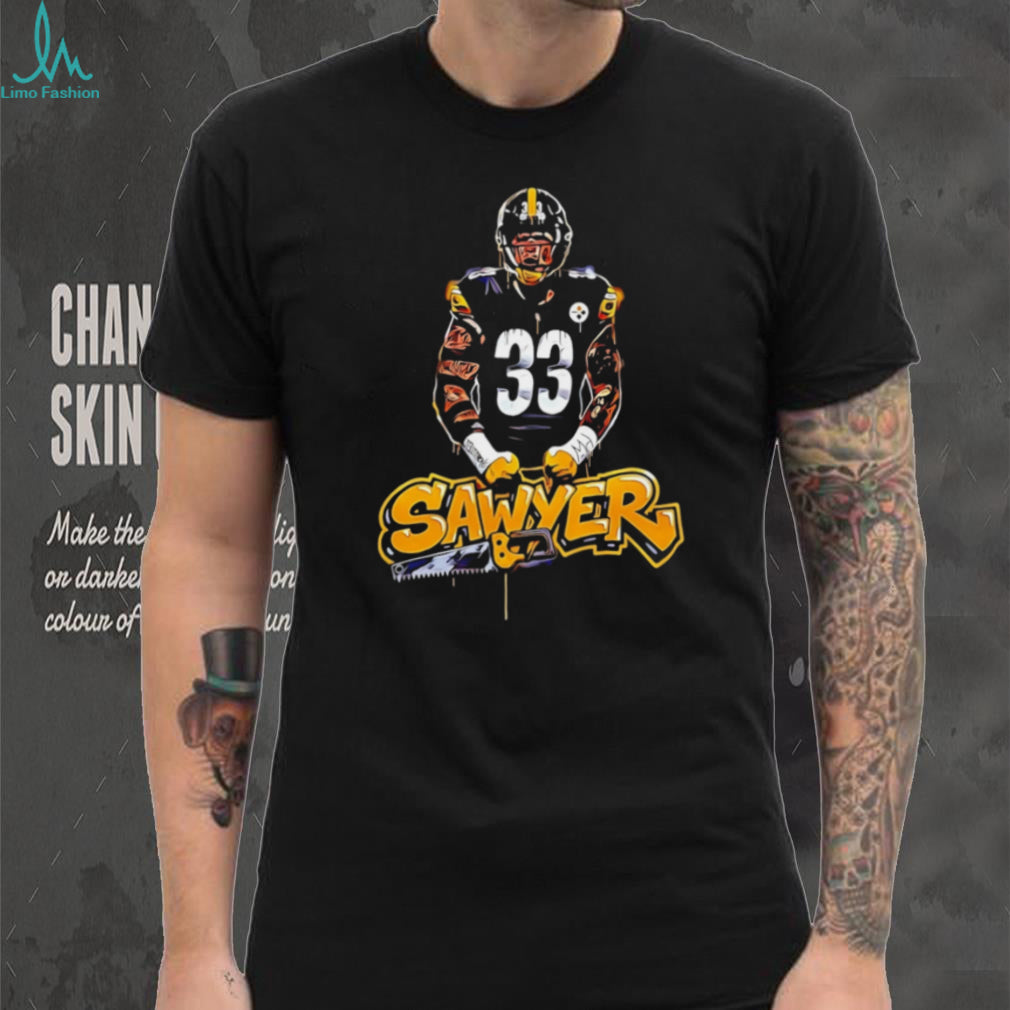 Sawyer Number 33 Football Player Graffiti Chainsaw T Shirt