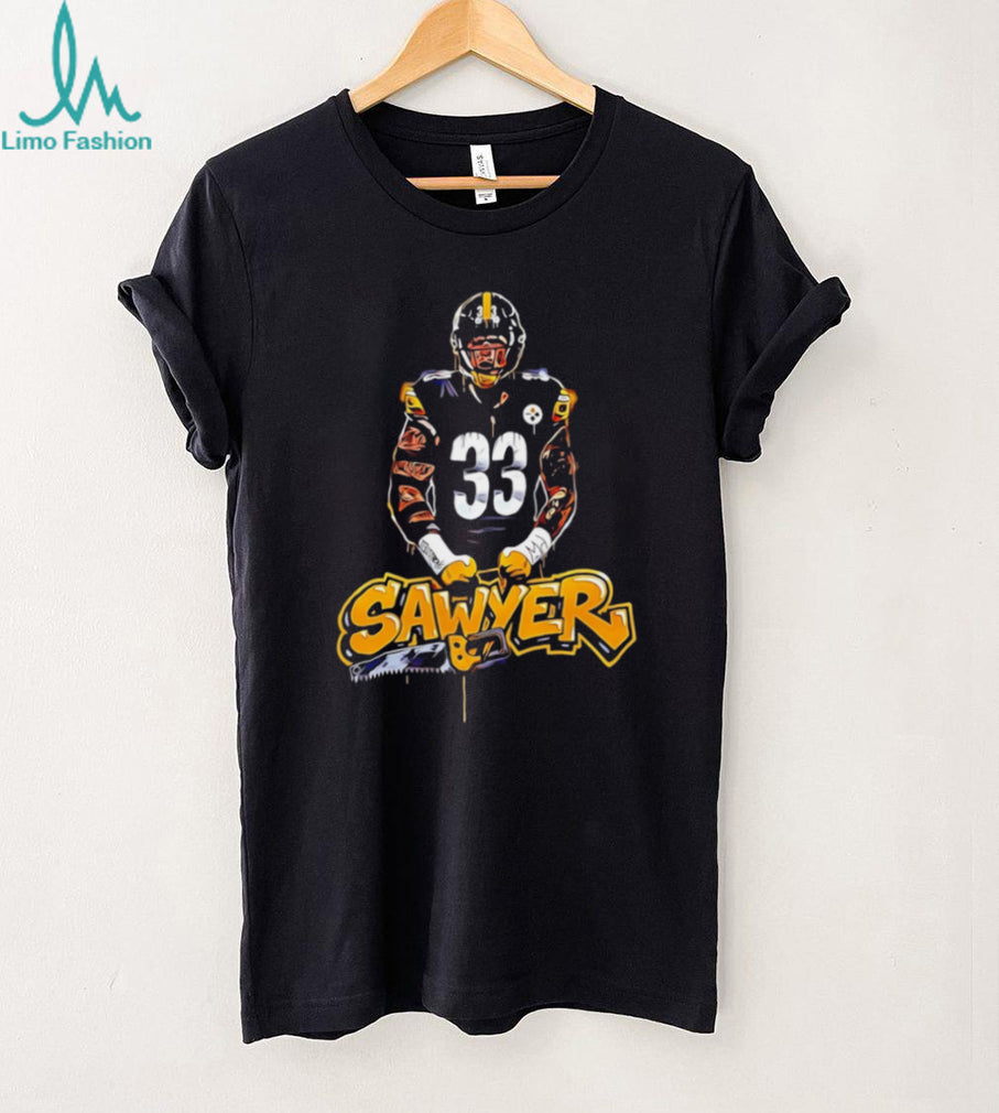 Sawyer Number 33 Football Player Graffiti Chainsaw T Shirt