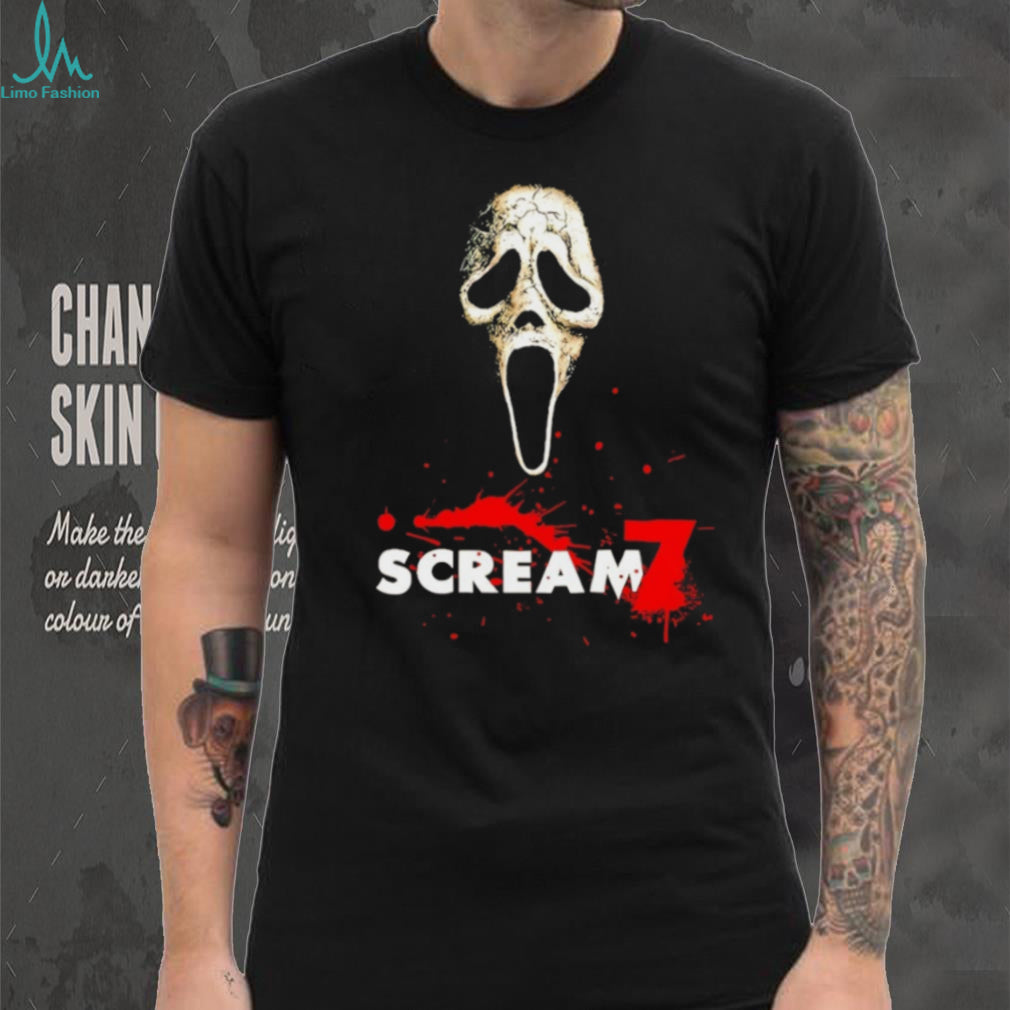 Scream 7 Ghostface Horror Movie Blood Splatter Graphic Tee