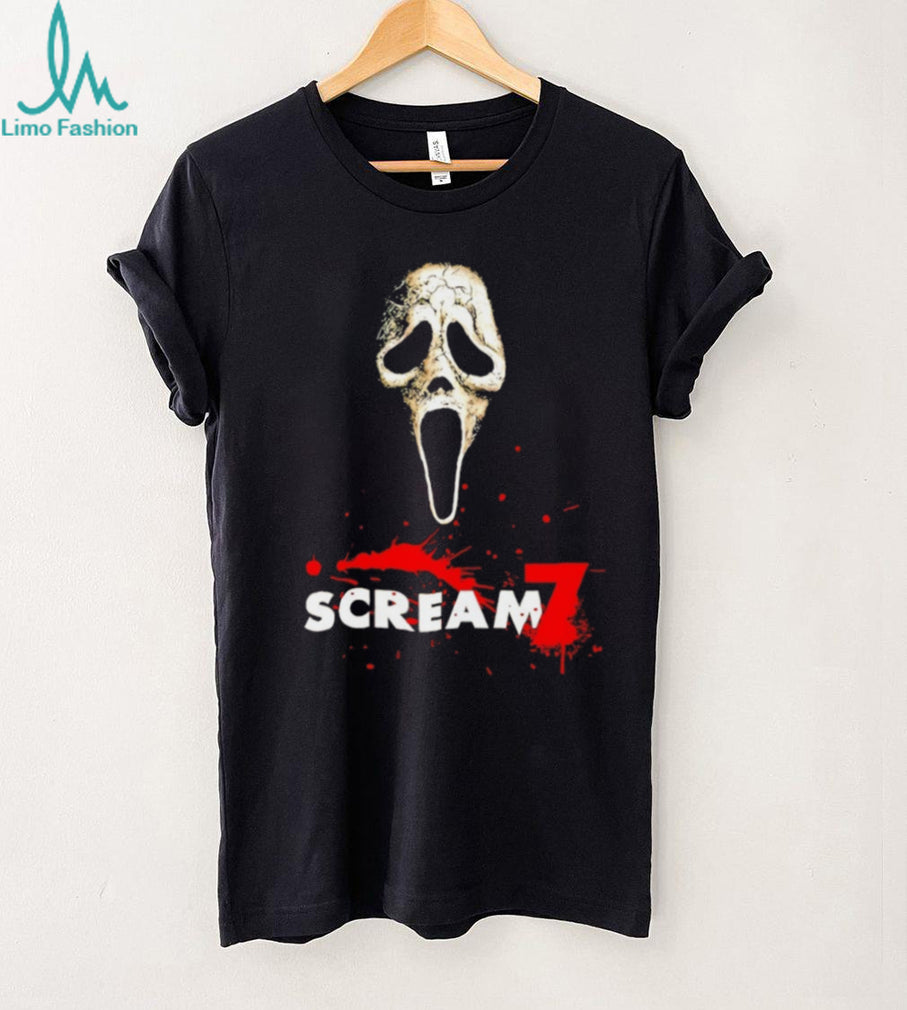 Scream 7 Ghostface Horror Movie Blood Splatter Graphic Tee