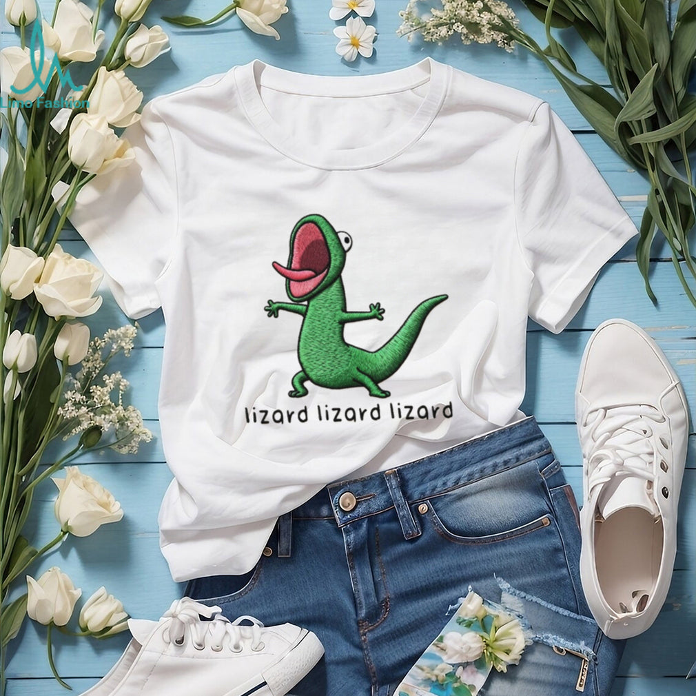 Screaming Green Lizard Embroidery Style Graphic T Shirt