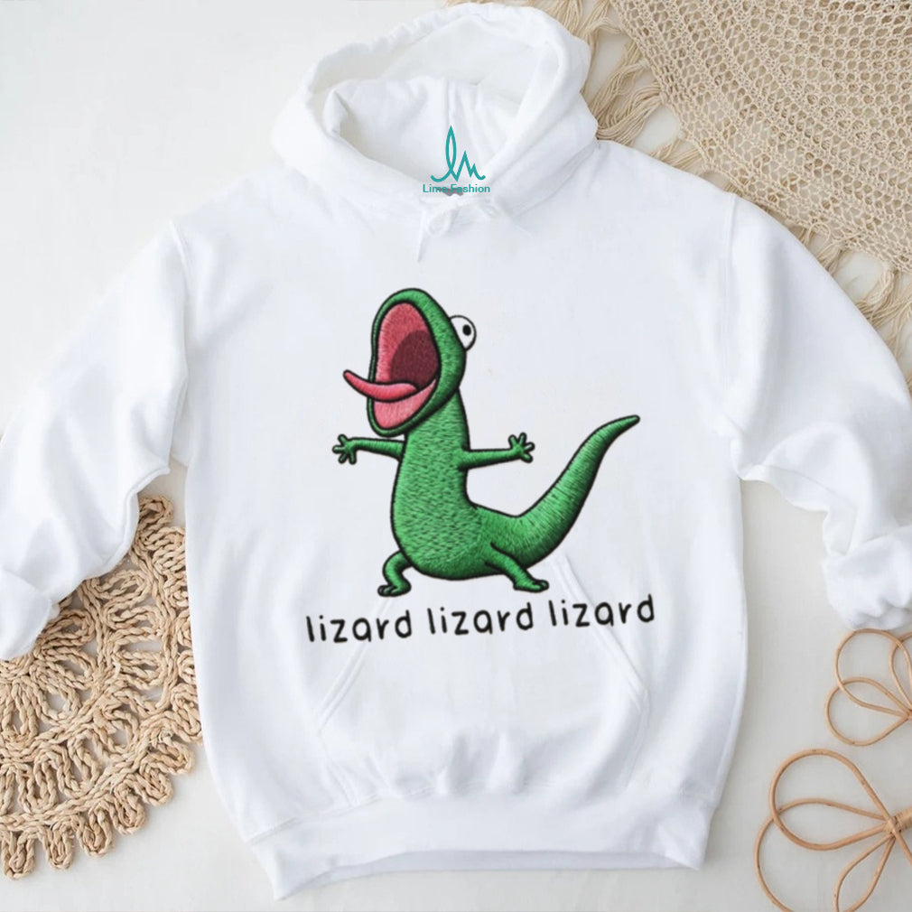 Screaming Green Lizard Embroidery Style Graphic T Shirt