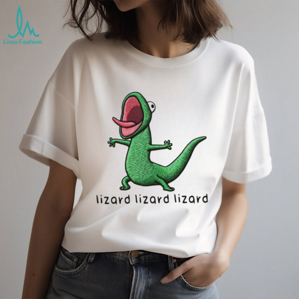 Screaming Green Lizard Embroidery Style Graphic T Shirt