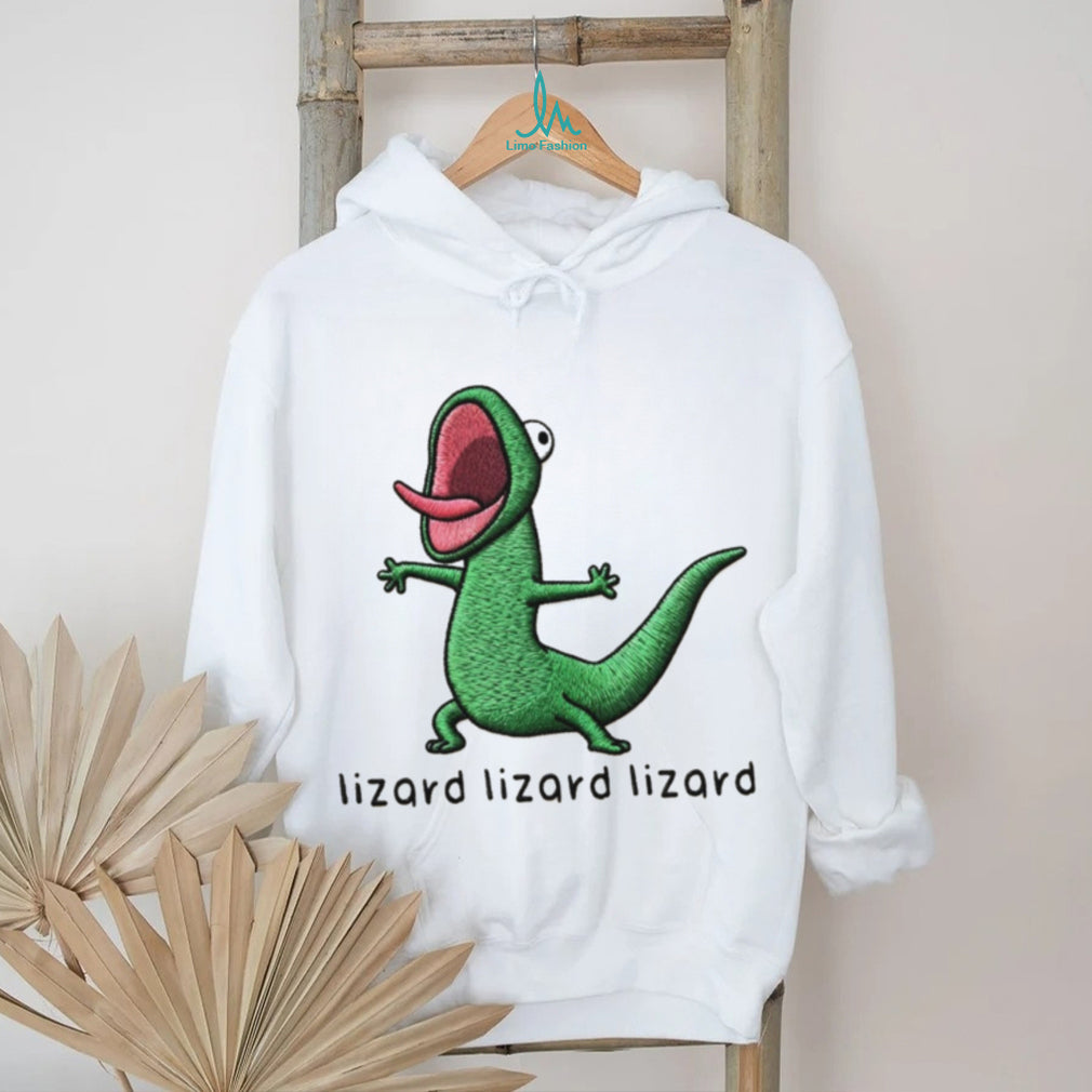 Screaming Green Lizard Embroidery Style Graphic T Shirt