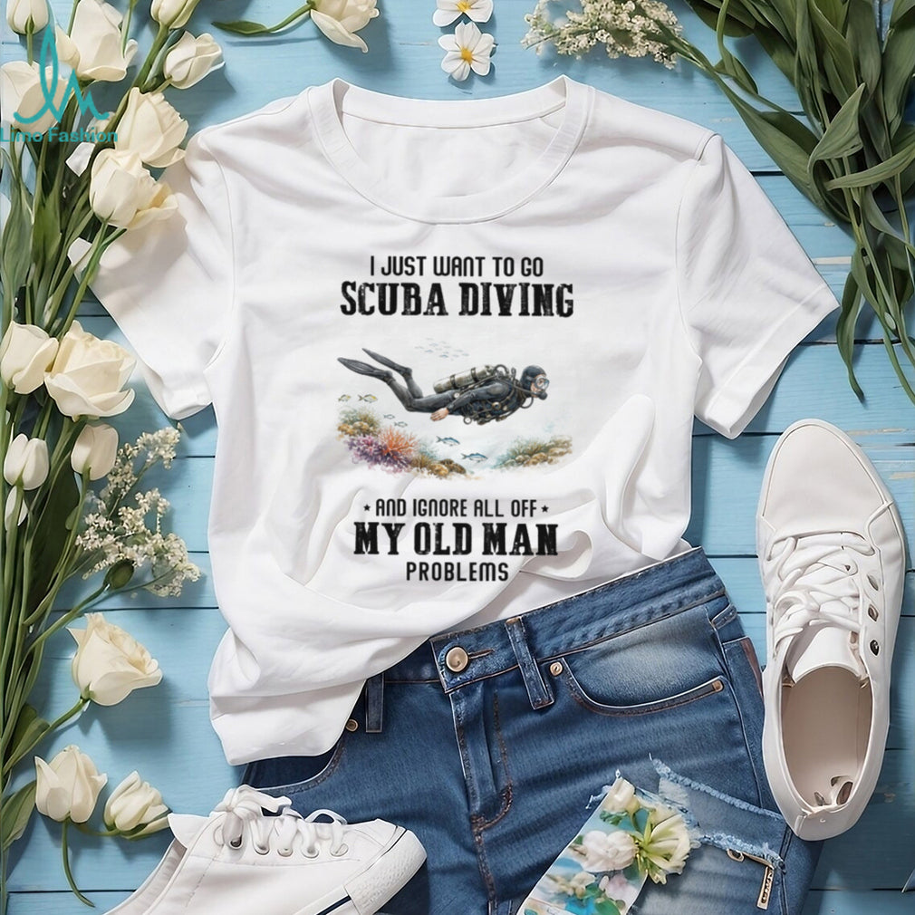 Scuba Diving Old Man Problems Graphic T shirt Underwater Hobbyist Watercolor Shirt