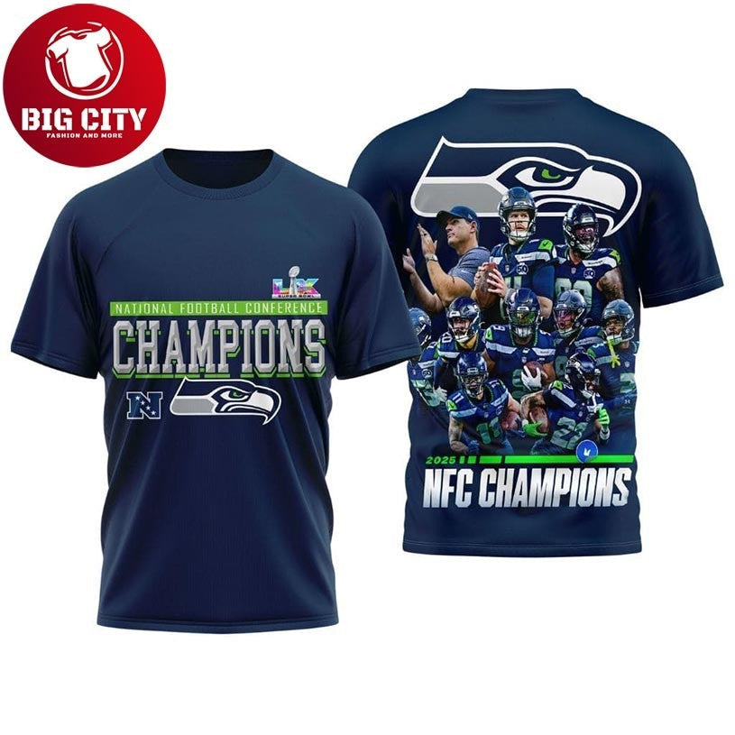 Seahawks 2025 NFC Champions Team Roster Graphic Two Sided Shirt