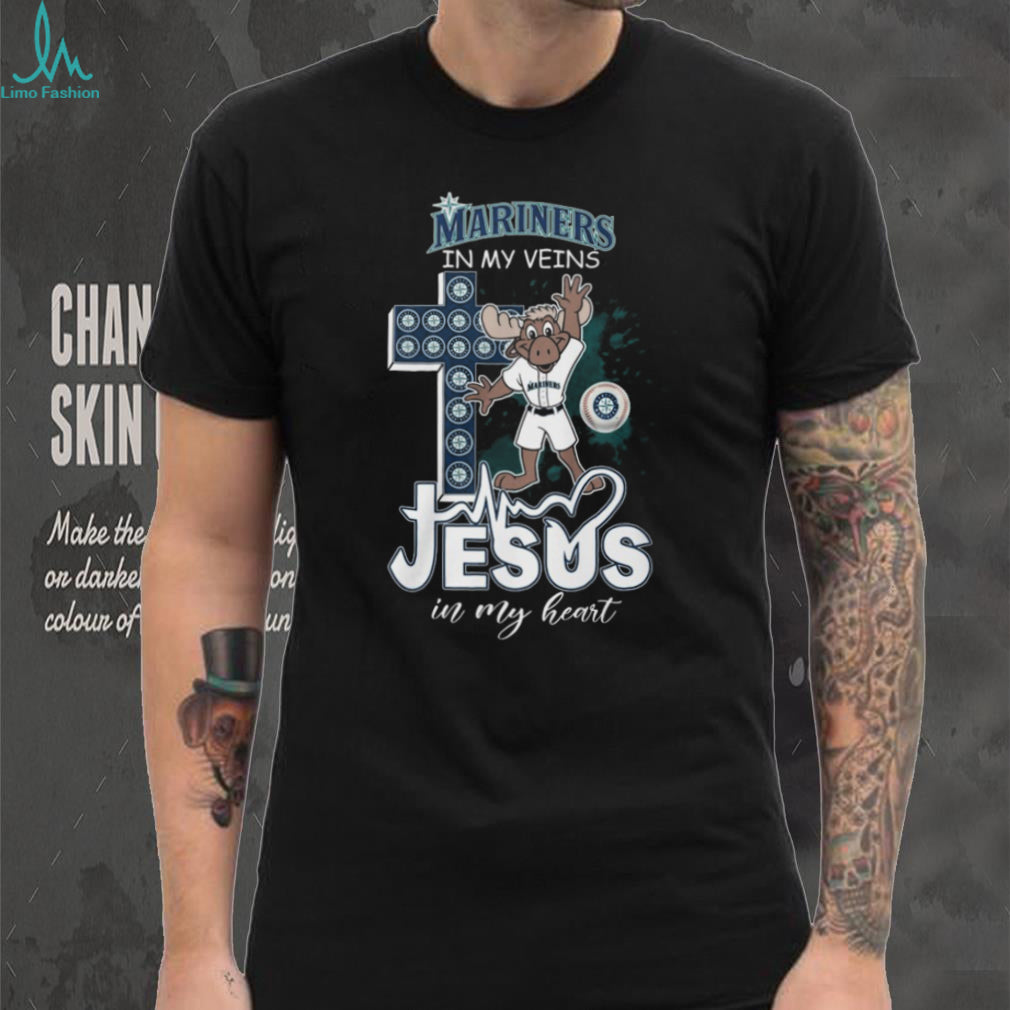 Seattle Mariners Fan Gear Mariner Moose Mascot Jesus in my Heart Christian Baseball T Shirt