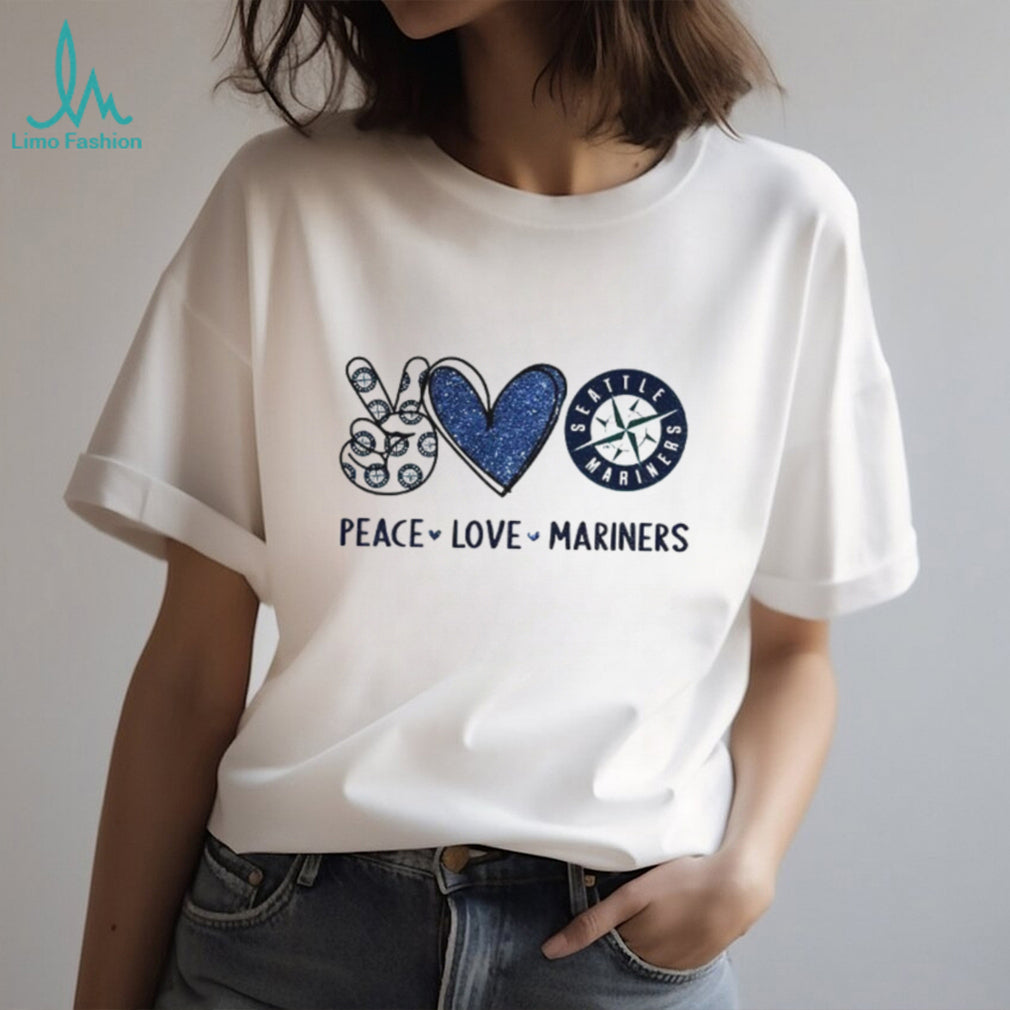 Seattle Mariners Peace Love Mariners Blue Compass Logo T Shirt
