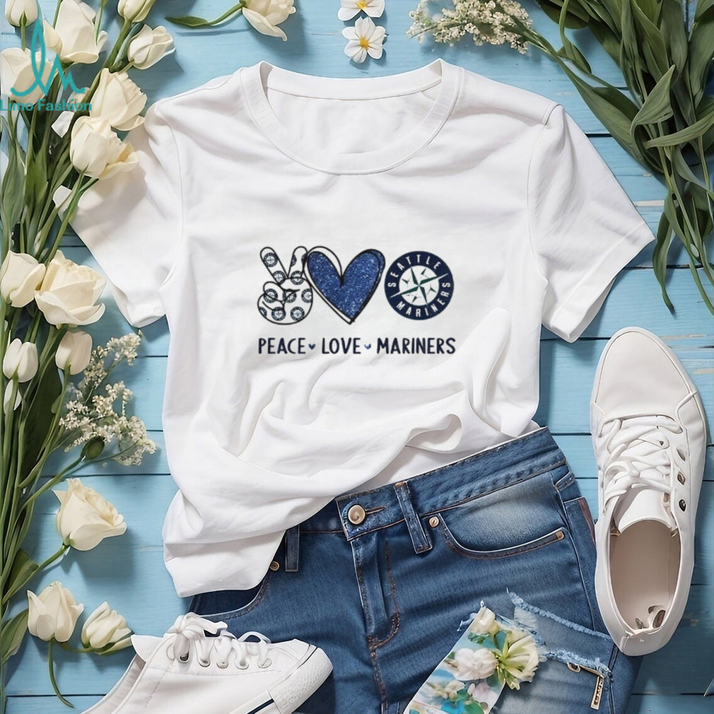 Seattle Mariners Peace Love Mariners Blue Compass Logo T Shirt
