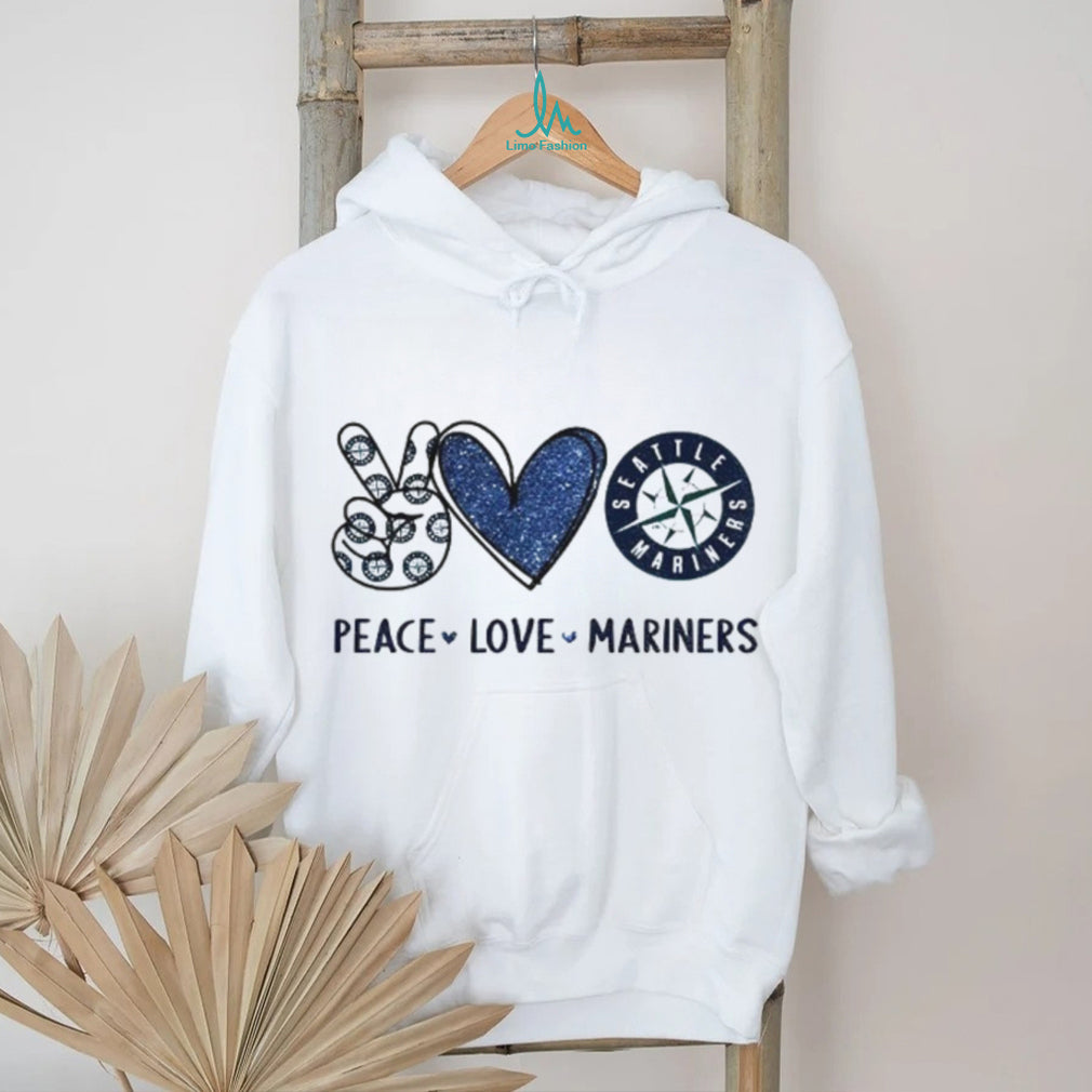Seattle Mariners Peace Love Mariners Blue Compass Logo T Shirt