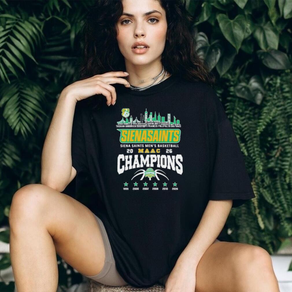 Siena Saints Men’s Basketball 2026 MAAC Champions Skyline Black T Shirt