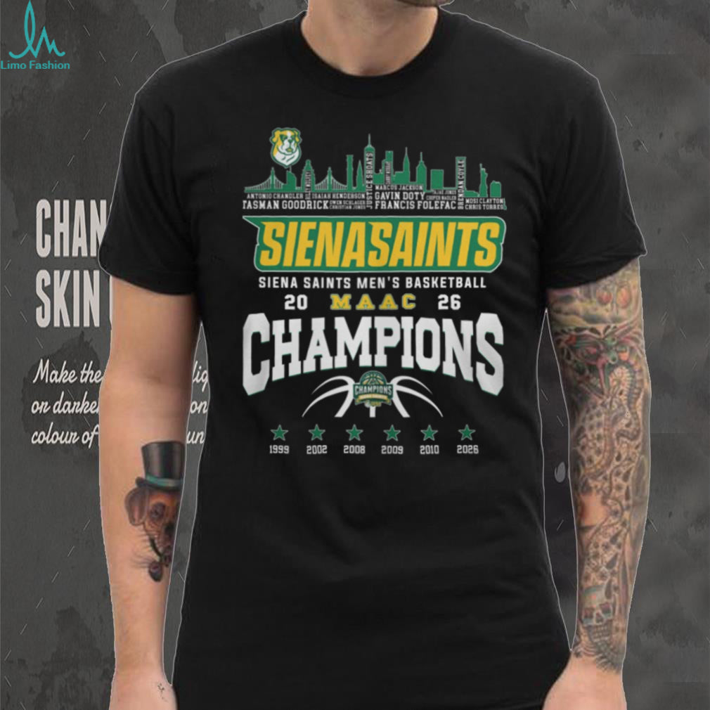 Siena Saints Men’s Basketball 2026 MAAC Champions Skyline T Shirt