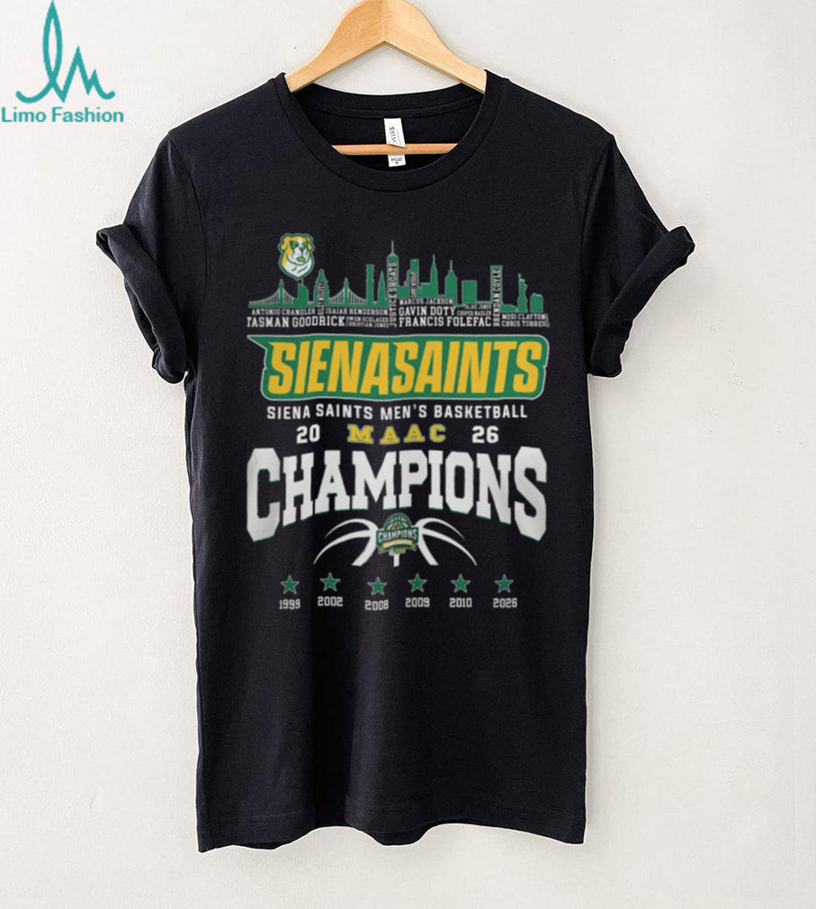 Siena Saints Men’s Basketball 2026 MAAC Champions Skyline T Shirt