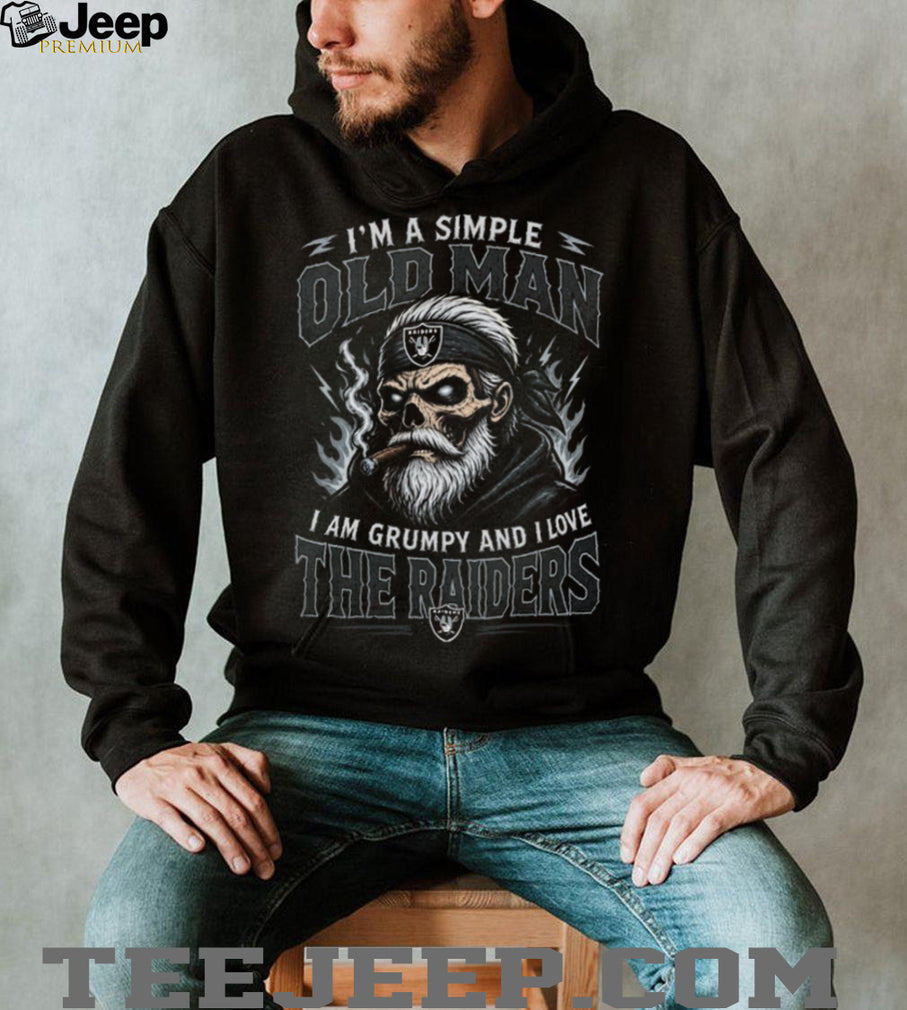 Simple Old Man Grumpy Raiders Fan Skull Smoking Cigar T Shirt