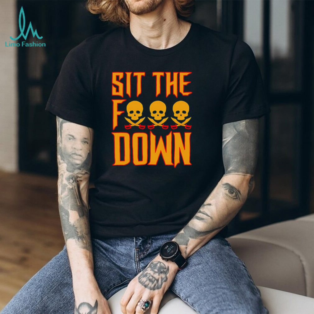 Sit The F Down Baseball Skull and Crossbones Pirate Sports Slogan Men T Shirt