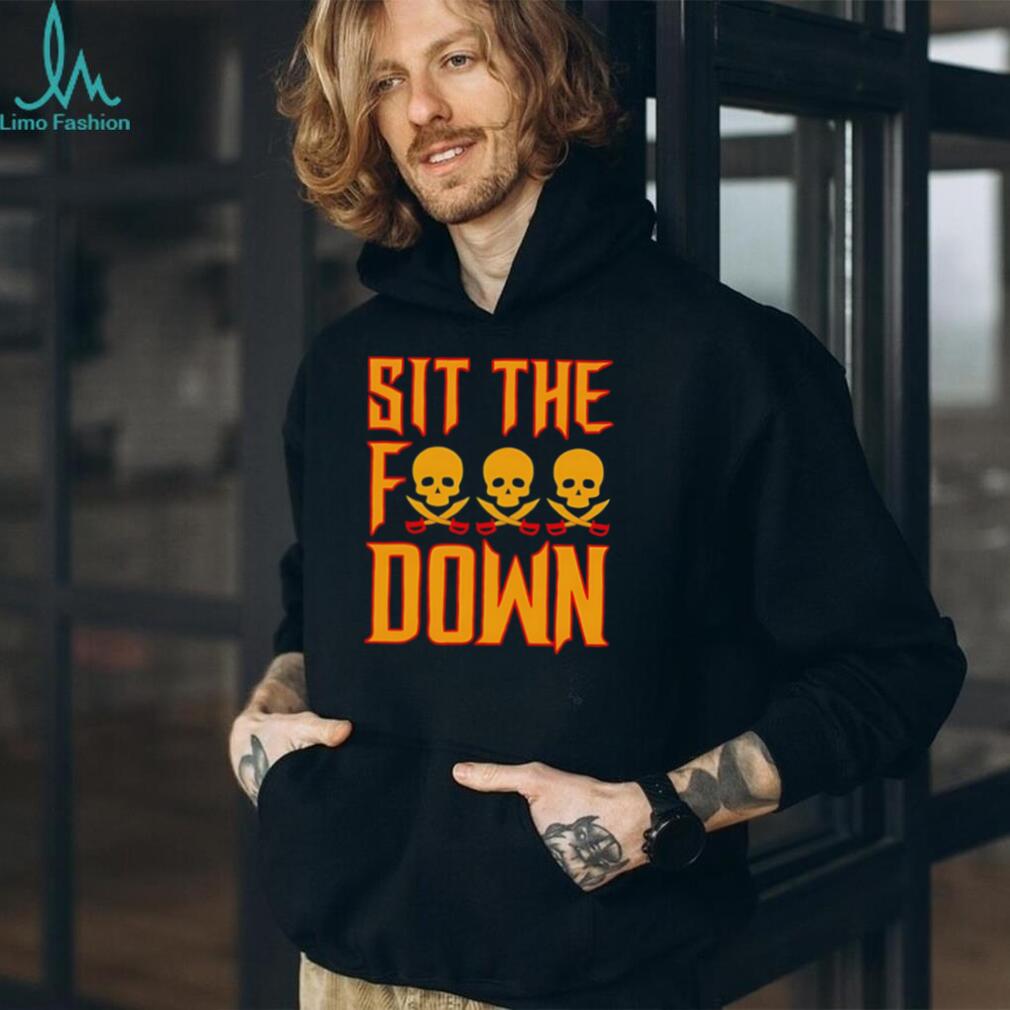 Sit The F Down Baseball Skull and Crossbones Pirate Sports Slogan Men T Shirt