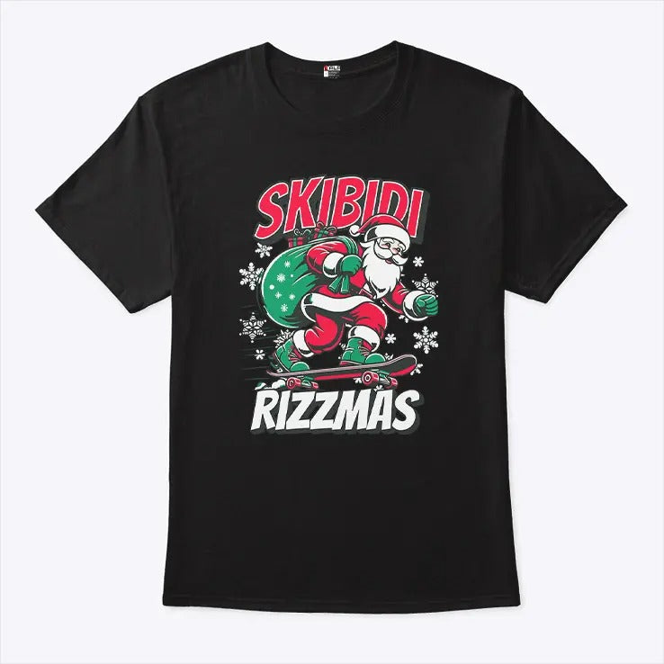Skibidi Rizzmas Santa Clause Skating Board Xmas T Shirt