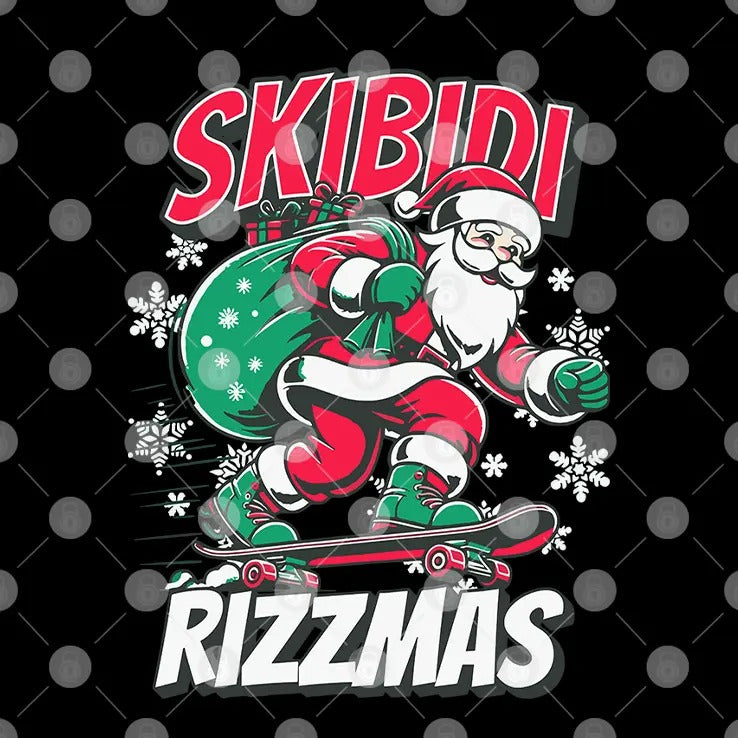 Skibidi Rizzmas Santa Clause Skating Board Xmas T Shirt