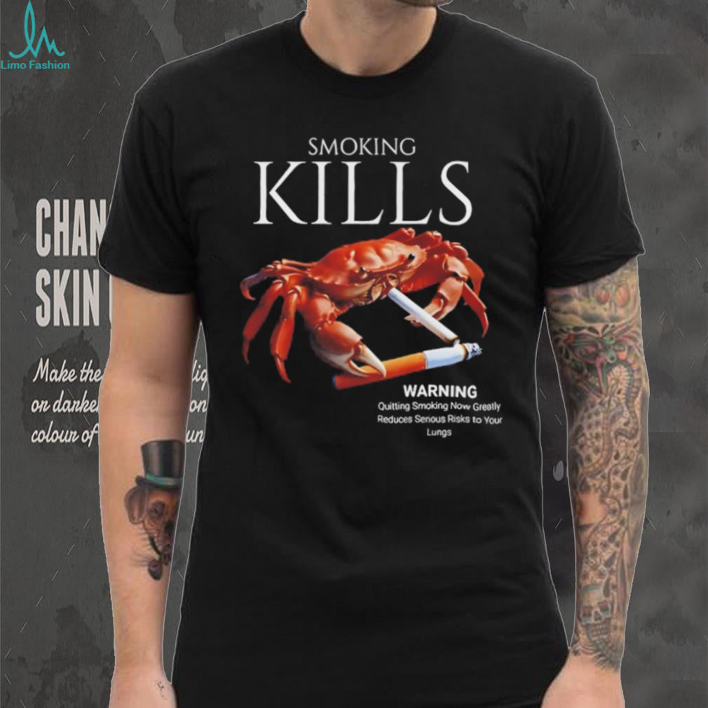 Smoking Kills Red Crab Holding Cigarette Graphic T Shirt