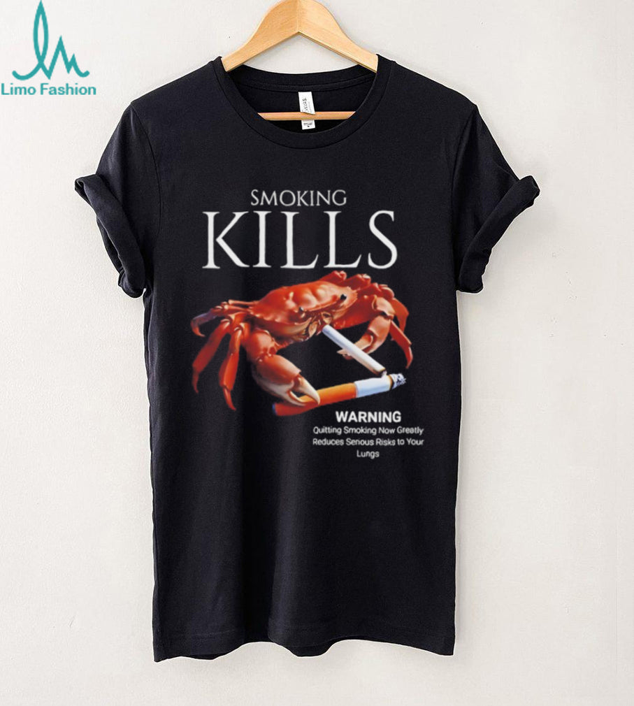 Smoking Kills Red Crab Holding Cigarette Graphic T Shirt