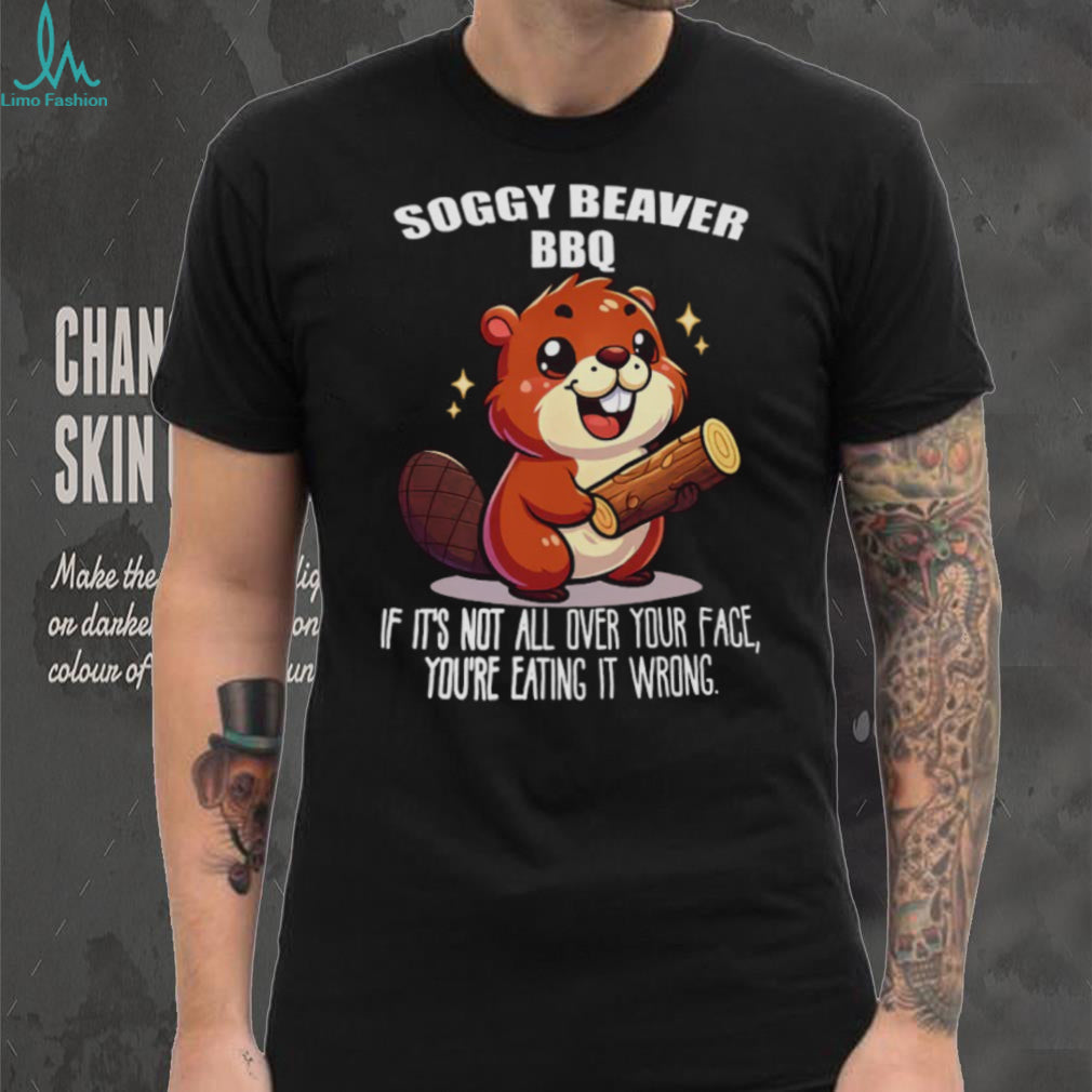 Soggy Beaver BBQ Funny Cartoon Beaver Messy Eater Graphic T Shirt
