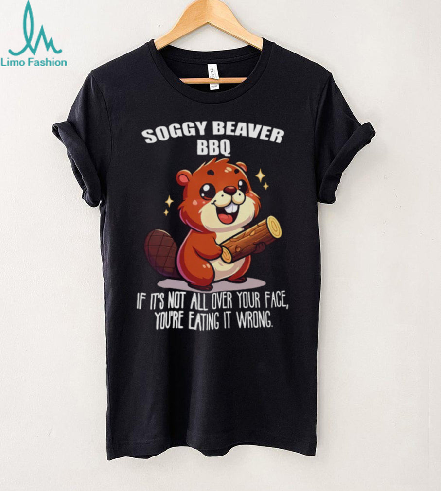 Soggy Beaver BBQ Funny Cartoon Beaver Messy Eater Graphic T Shirt